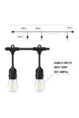 CT-7069 5 METRE 5 DUY SARMAŞIK DIŞ MEKAN EKLENİLEBİLİR E27 DUY