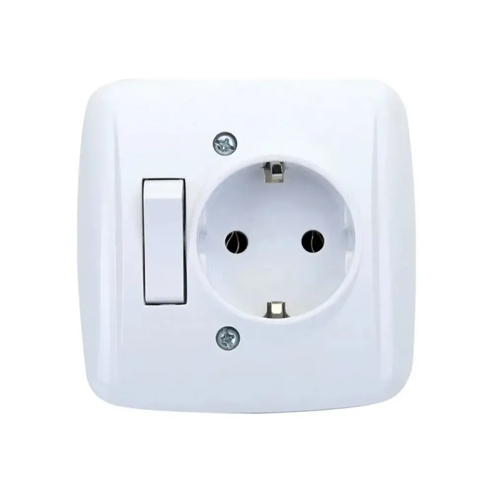 Depa Anahtarlı Topraklı Duvar Prizi - Sıva Altı - Beyaz - 220 Volt - 81302