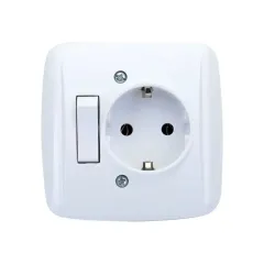 Depa Anahtarlı Topraklı Duvar Prizi - Sıva Altı - Beyaz - 220 Volt - 81302